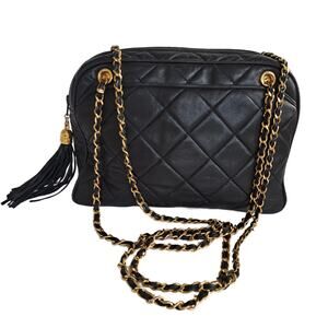 COSCI Handmade Italy Black Quilted Leather Bag Gold Chain Strap Vintage Luxury